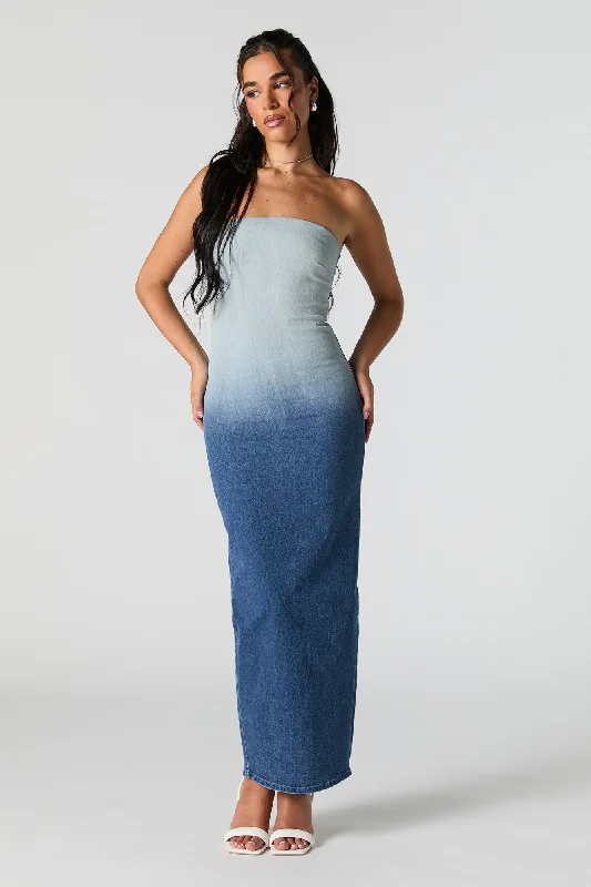 Huge Savings Denim Ombre Strapless Maxi Dress