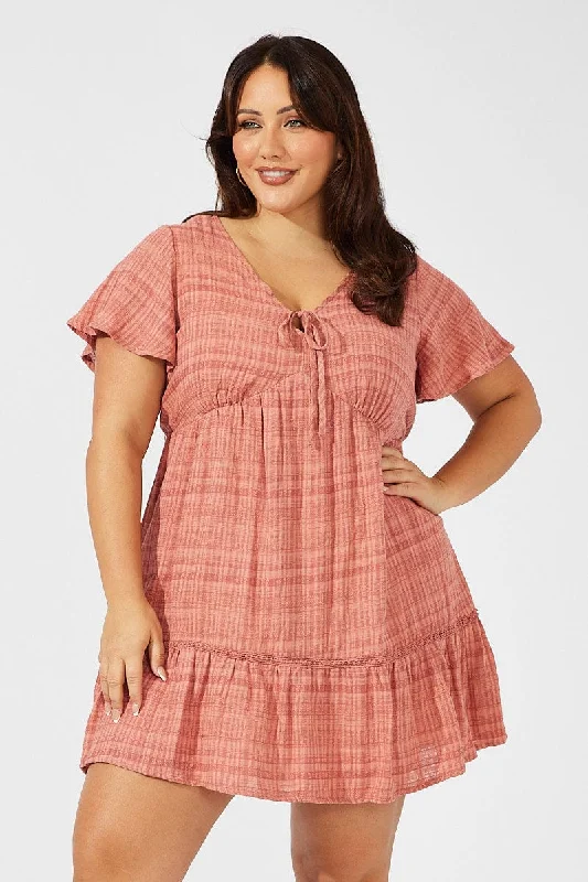 Discount Extravaganza Brown Smock Dress Short Sleeve Textured