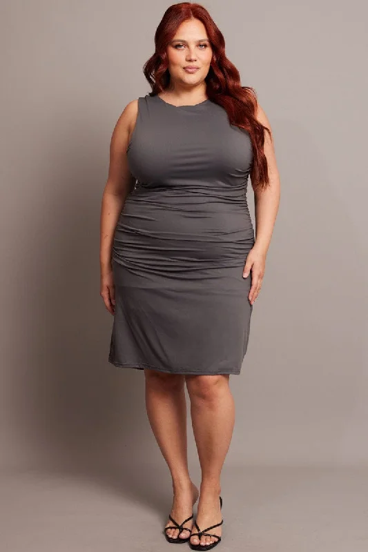 Overstock Sale Grey Mini Dress Sleeveless Crew Neck Supersoft