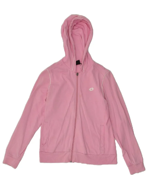Final Sale LOTTO Womens Zip Hoodie Sweater UK 10 Small Pink Cotton