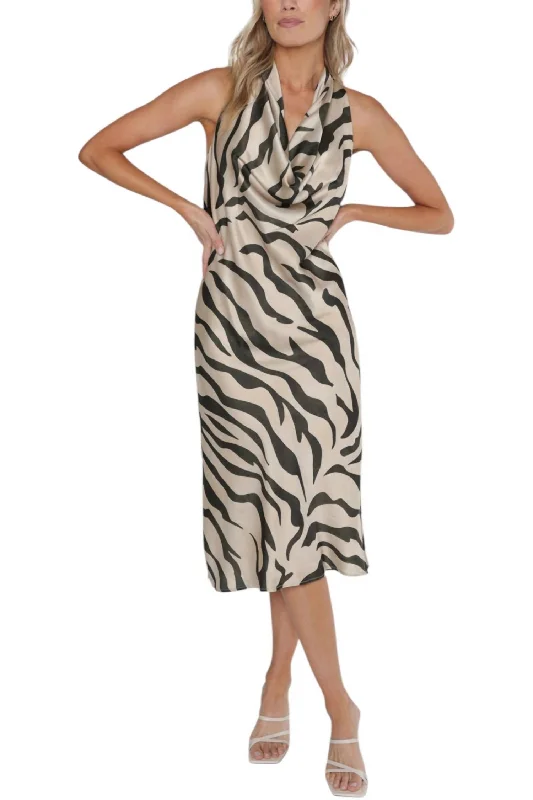 Overstock Grotto Cowl Neck Dress In Olive Print