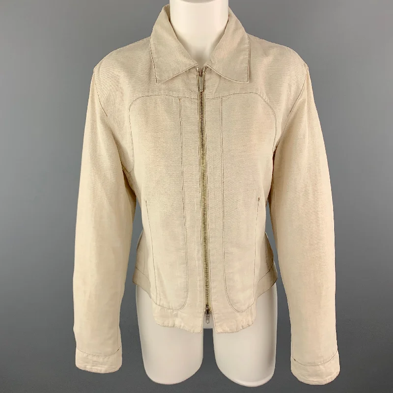 Blowout Sale TRUSSARDI Size S Beige Cotton / Flax Zip Up Contrast Stitch Jacket