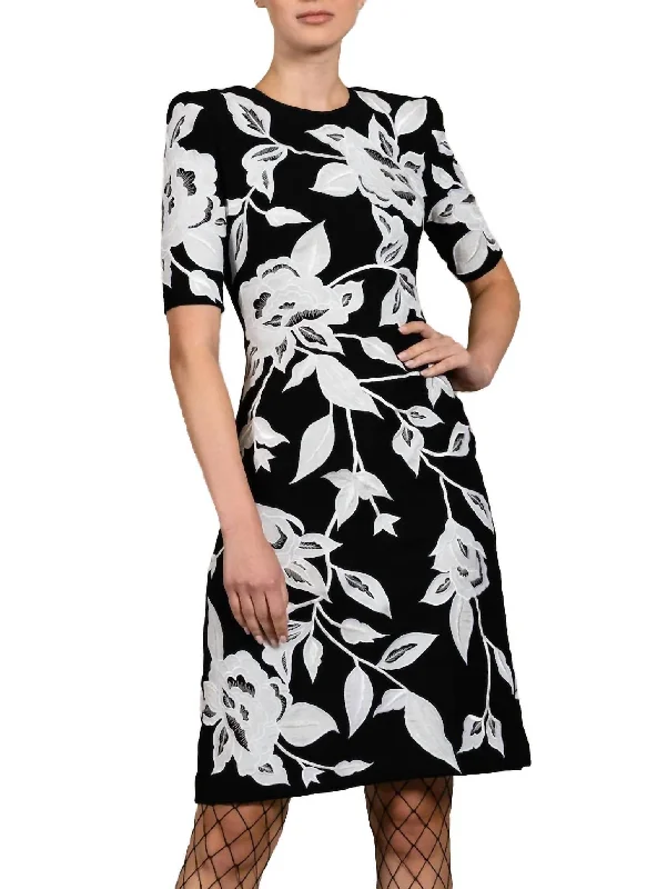 Don’t Miss Out Crepe Floral Applique Dress In Black