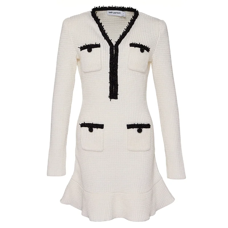 Super Bargain White Pearl Trim Knit Mini Dress