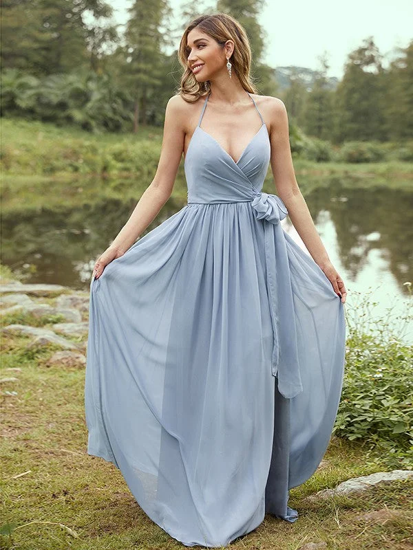 Online Only A-Line/Princess Chiffon Ruffles V-neck Sleeveless Sweep/Brush Train Bridesmaid Dresses Online Only A-Line/Princess Chiffon Ruffles V-neck Sleeveless Sweep/Brush Train Bridesmaid Dresses