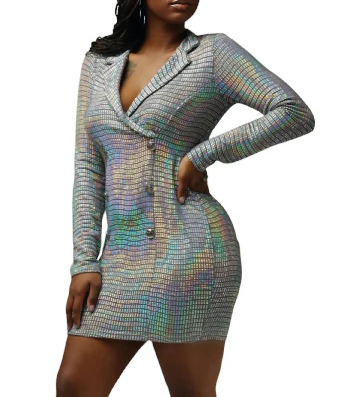 Special Price Metallic Blazer Dress In Silver