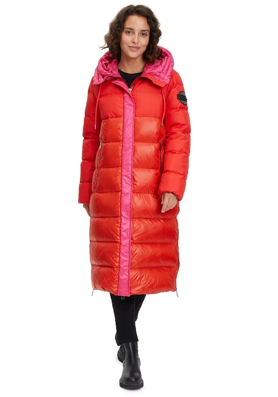 Act Now Betty Barclay Two Tone Long Quilted Coat, Red & Pink