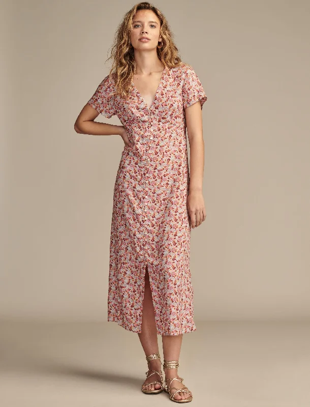 Price Drop Lucky Brand Women's Print Short Sleeve Button Front Midi Dress