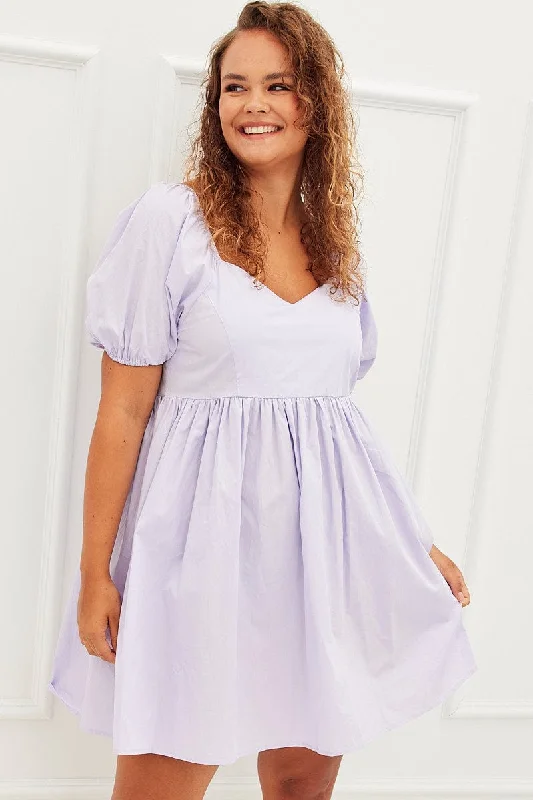 Discount Extravaganza Purple Mini Dress Sweetheart Neck Puff Sleeve Party