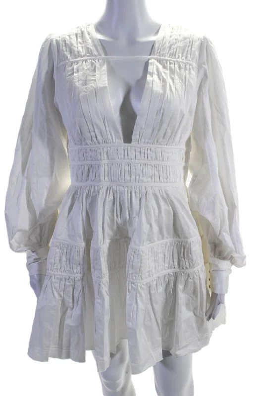 Great Bargains Aje Women's Deep V-Neck Long Sleeves Lined Tiered Mini Dress White
