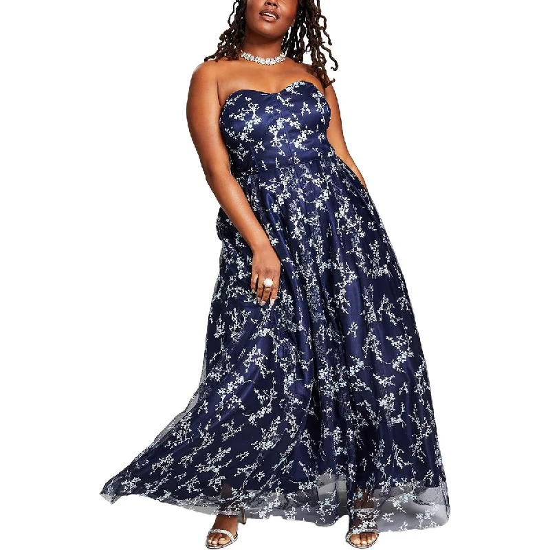 Quick Sale Plus Womens Strapless Glitter Evening Dress
