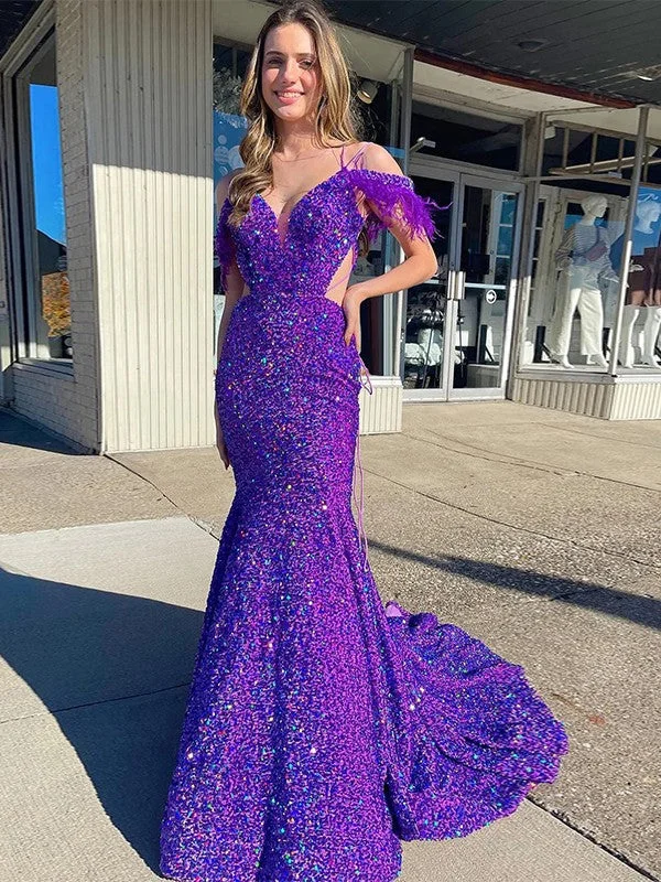 Members Only Sheath/Column Velvet Sequins Feathers/Fur V-neck Sleeveless Court Train Dresses Members Only Sheath/Column Velvet Sequins Feathers/Fur V-neck Sleeveless Court Train Dresses