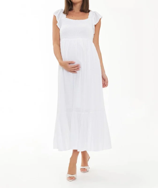 Daily Deals Swiss Dot Smocked Maxi Dress In White