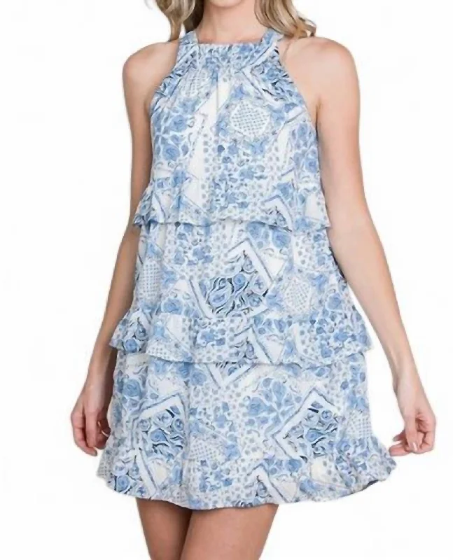 Online Only Paisley Print Sleeveless Mini Dress With Back Tie Detail In Blue