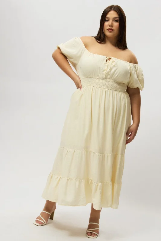 Discount Days White Tiered Midi Dress Short Sleeve Ruched Bust