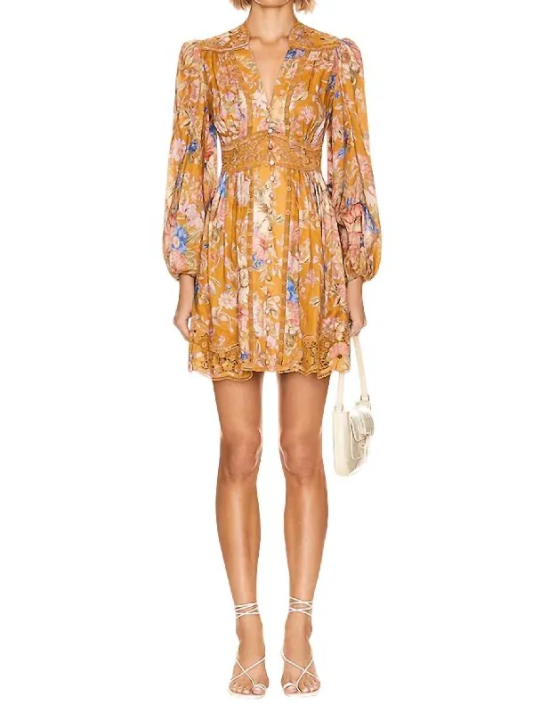 Daily Deals August Plunge Mini Dress In Mustard Floral