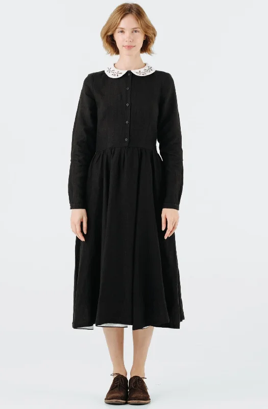 Closeout Classic Dress with Embroidered Hazelnut Collar, Long Sleeve