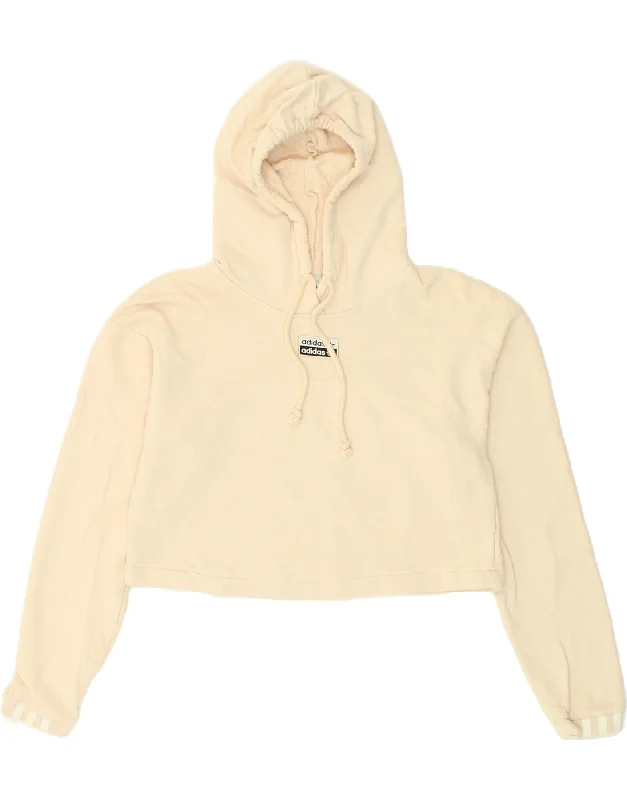 Super Bargain ADIDAS Womens Graphic Crop Hoodie Jumper UK 6 XS Beige Cotton