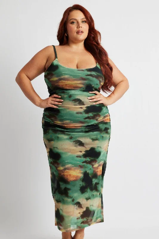 Crazy Savings Multi Abstract Scoop Neck Mesh Maxidress