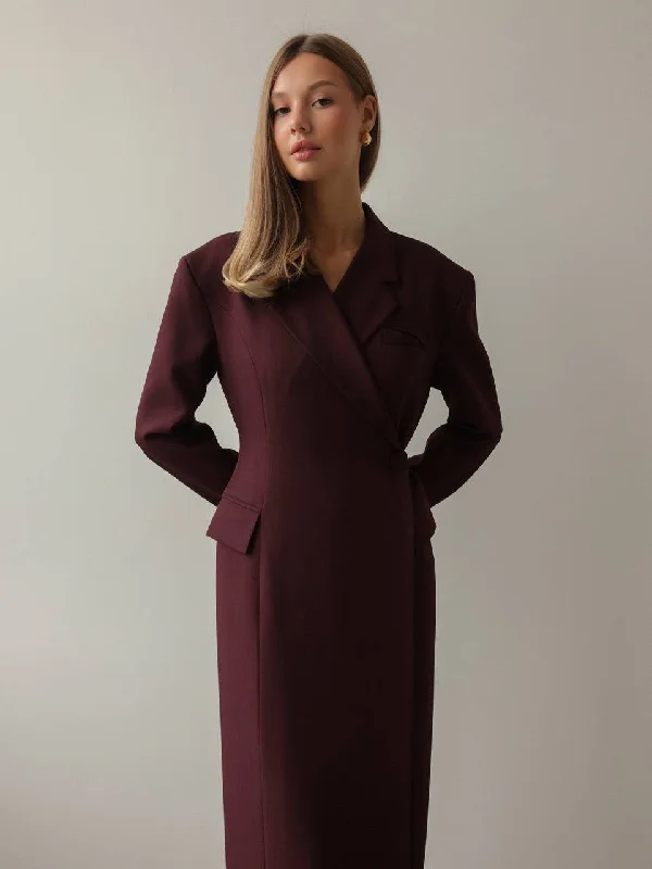 Reduced Prices Burgundy Wrap Midi Dress with Blazer Detail