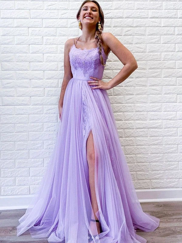Exclusive Savings A-Line/Princess Tulle Lace Spaghetti Straps Sleeveless Sweep/Brush Train Dresses Exclusive Savings A-Line/Princess Tulle Lace Spaghetti Straps Sleeveless Sweep/Brush Train Dresses