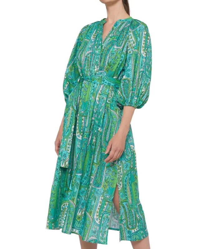 Early Bird Discount Claudette Dress In Green Paisley