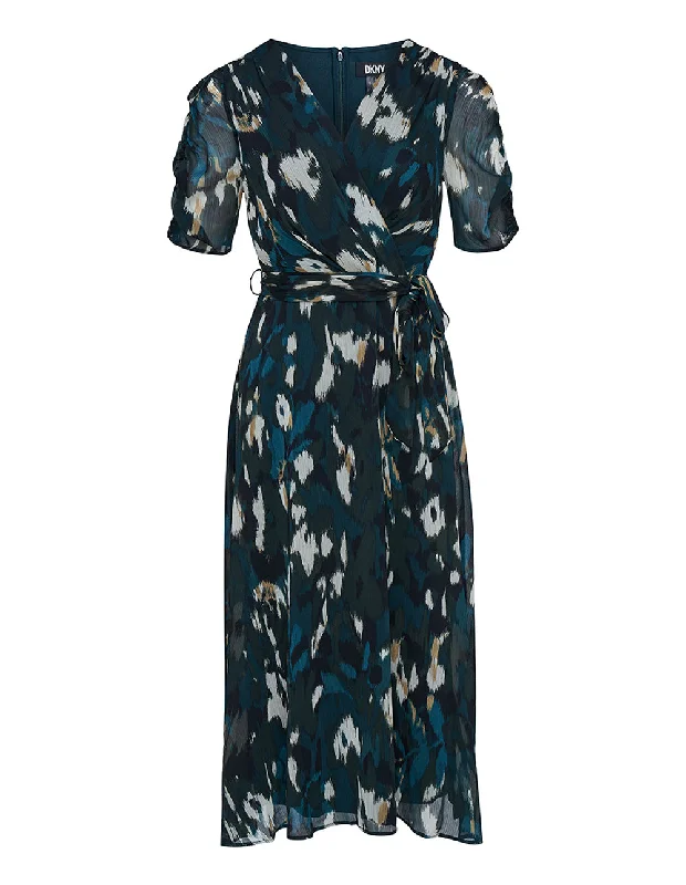 Limited Quantity Printed Crinkle Chiffon Ruched Dress