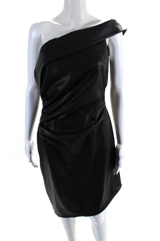 Act Fast Milly Womens Ally Vegan Leather Cowl Neck Sleeveless Sheath Dress Black