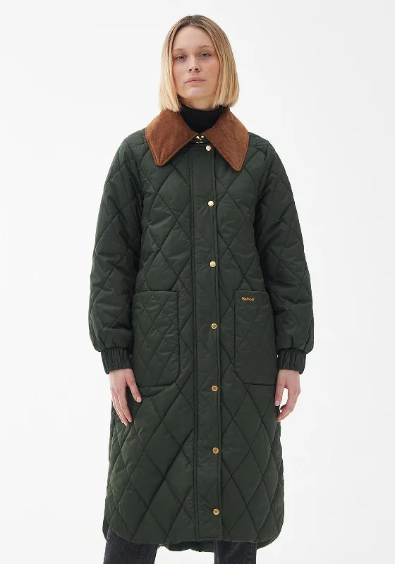 Final Sale Barbour Womens Marsett Quilted Oversized Long Coat, Green