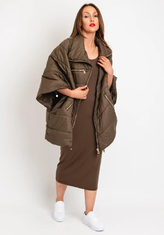 Stock Clearance Malissa J One Size Poncho Style Puffer Jacket, Khaki