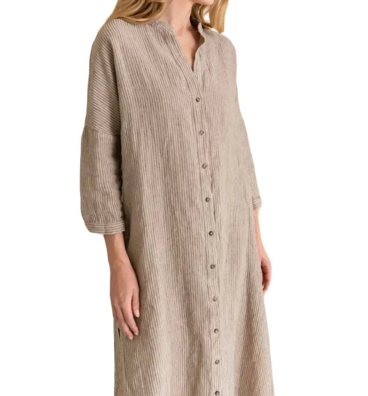 Inventory Reduction Linen Maxi Dress In Almond Stripes