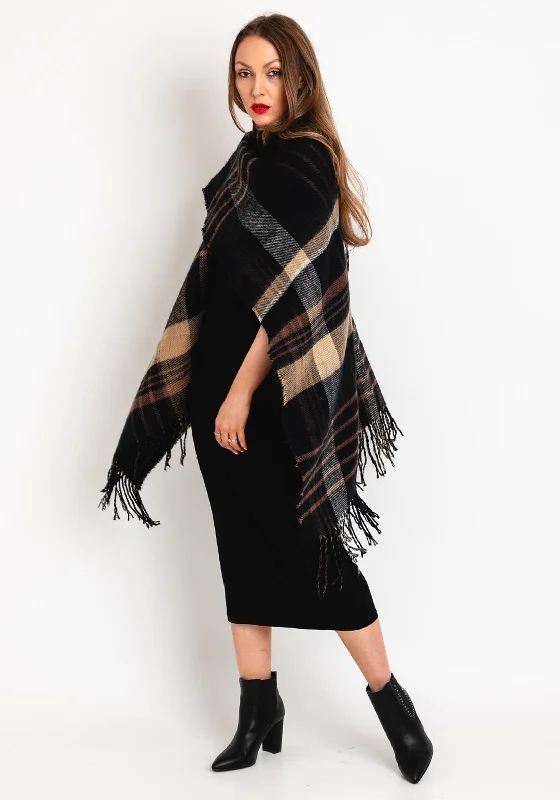 Today’s Deal Vero Moda One Size Check Fringe Poncho,  Black