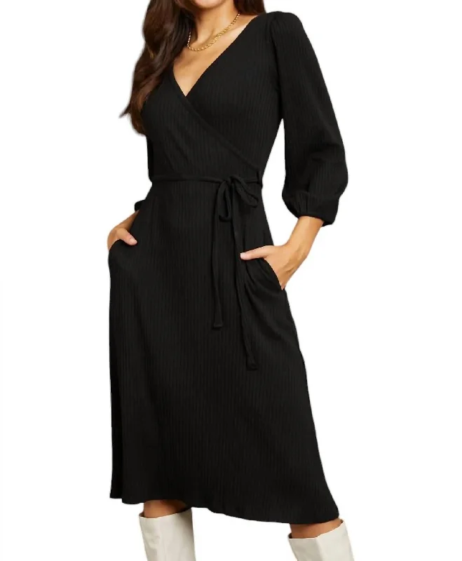 Overstock Full Size Surplice Flare Ruching Dress In Black