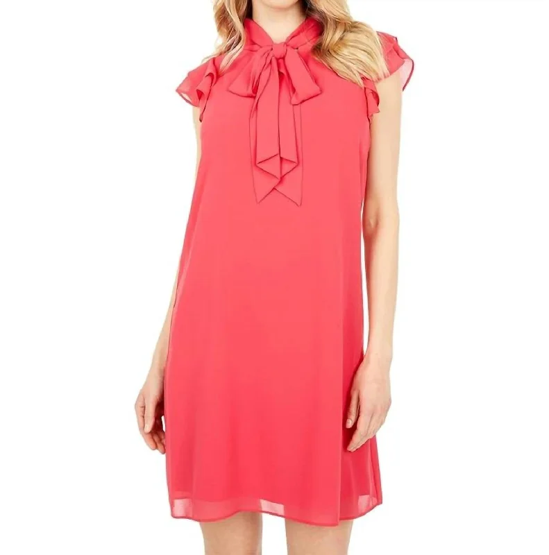 Savings Galore Ruffle Tie Neck Chiffon Mini Dress In Pink