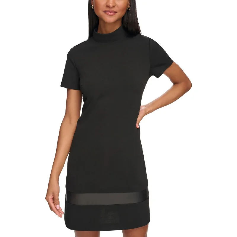 Exclusive Deal Womens Sheath Faux Leather Trim Sheath Dress
