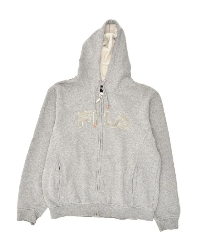 Exclusive Savings FILA Womens Graphic Zip Hoodie Sweater UK 16 Large Grey Cotton