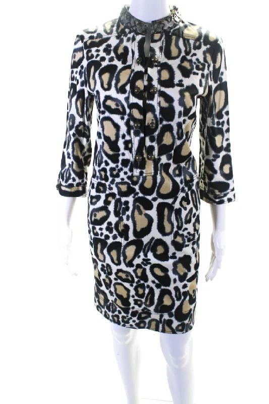 Take Advantage SoCa St. John Womens 3/4 Sleeve Spotted Shirt Dress White Black Brown