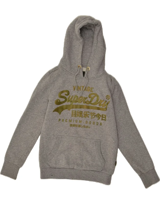 One-DAY Sale SUPERDRY Womens Graphic Hoodie Jumper UK 10 Small  Grey Cotton