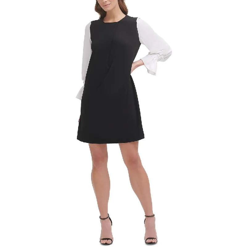Take Advantage Womens Colorblock Long Sleeves Shift Dress