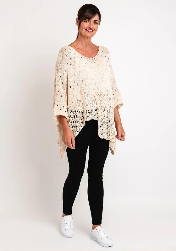 Huge Savings Natalia Collection One Size Perforated Poncho, Beige