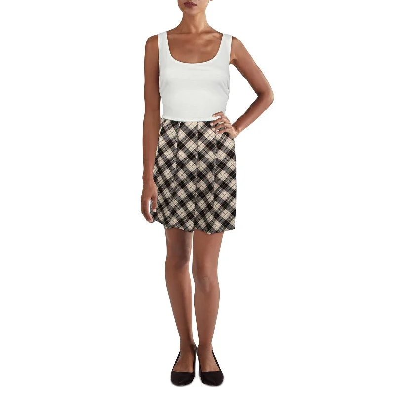 Buy More, Save More Juniors Womens Knit Plaid Fit & Flare Dress