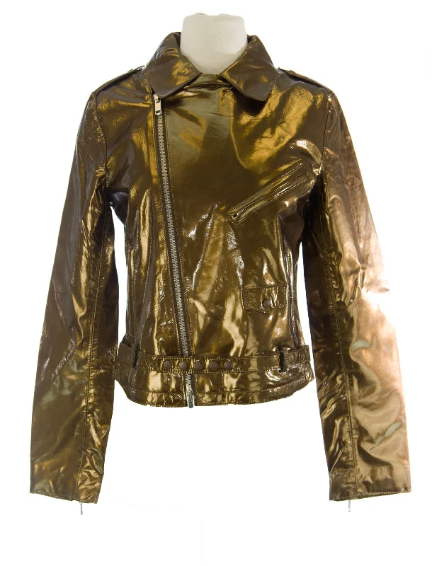New Deals CUSTO BARCELONA Women's Perfecto Gold Diagnal Zip Jacket R793004 $800 NWT