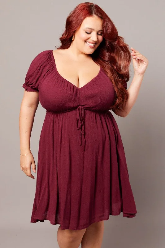 Special Discount Red Crinkle Rayon Tie Front Minidress
