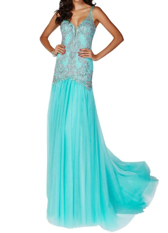 Price Drop Alert Glittered Prom Dress In Turquoise