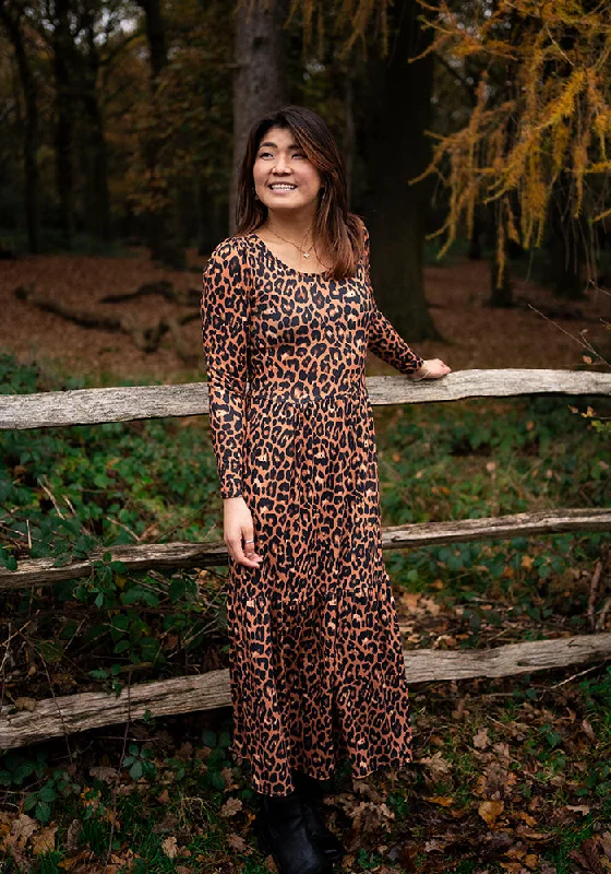 Special Savings Celine Natural Animal Print Tiered Hem Midaxi Dress