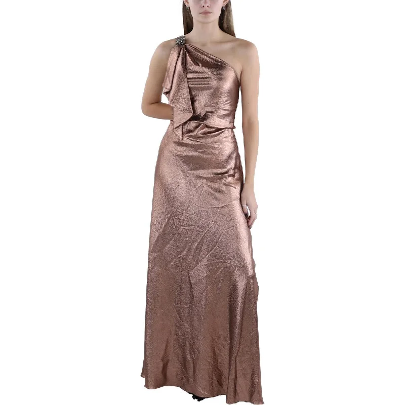 Deal Dash Womens Hammered Satin One Shoulder Evening Dress