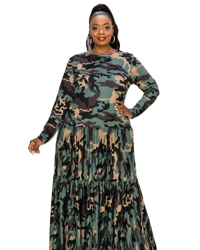 Crazy Savings Silvestra Camo Tiered Maxi Dress | Olive Taupe