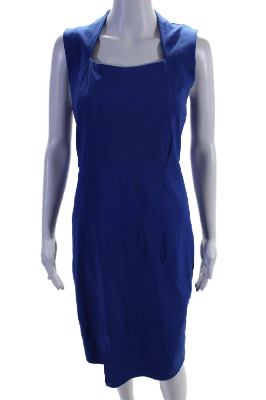 Stock Clearance Porto Womens Square Neck Sleeveless Zip Up Maxi Dress Blue