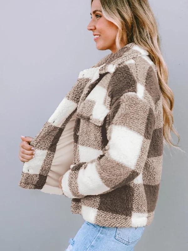 Overstock Sale Cozy Buffalo Plaid Teddy Jacket