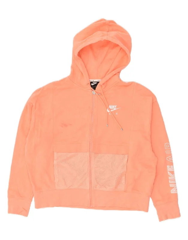 Limited Stock NIKE Womens Zip Hoodie Sweater UK 16 Large Orange Cotton